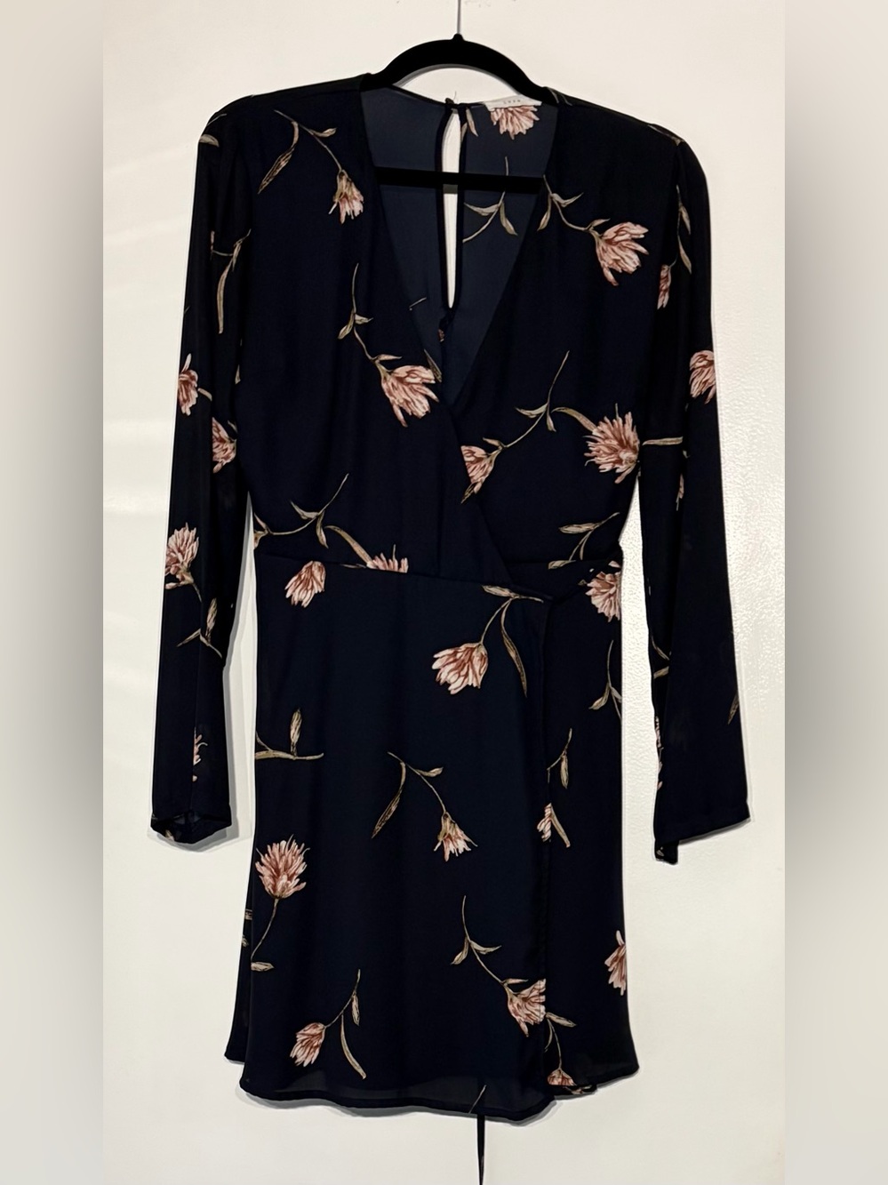 LUSH Navy Floral Wrap Mini Dress Long Sleeve Size M
